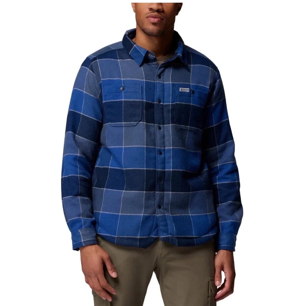 Columbia Men's Shirt Jacket fully lined shirt jacket Blue plaid